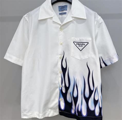 prada flame button up|Prada Prada Button Up Double Match Flame Shirt .